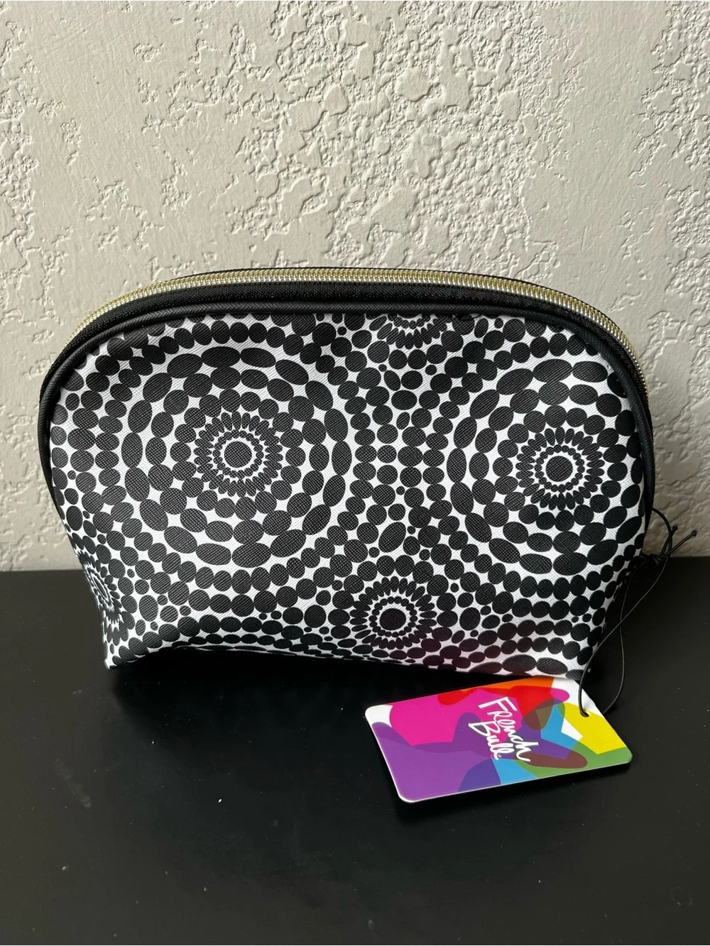 NWT French Bull Black & White Patterned Cosmetic Pouch